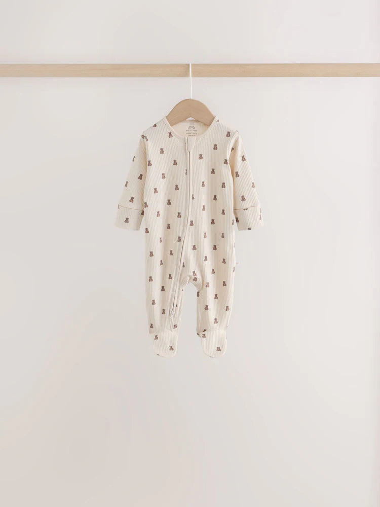 |BabyBoy| Kit com 7 Macacões de Bebê (Neutros/Urso Marrom) com Zíper Bidirecional (0 meses a 2 anos)