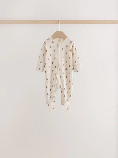 |BabyBoy| Kit com 7 Macacões de Bebê (Neutros/Urso Marrom) com Zíper Bidirecional (0 meses a 2 anos)