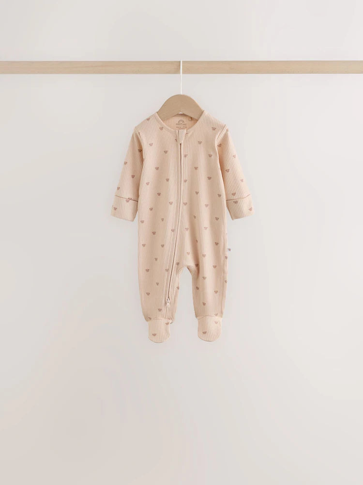 |BabyBoy| Kit com 7 Macacões de Bebê (Neutros/Urso Marrom) com Zíper Bidirecional (0 meses a 2 anos)