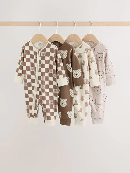 |BabyBoy| Kit Com 4 Macacões De Bebê Marrons Com Zíper Bidirecional (0 meses a 3 anos)