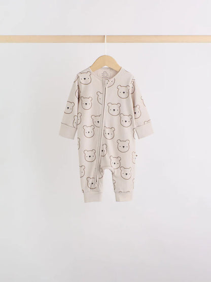 |BabyBoy| Kit Com 4 Macacões De Bebê Marrons Com Zíper Bidirecional (0 meses a 3 anos)
