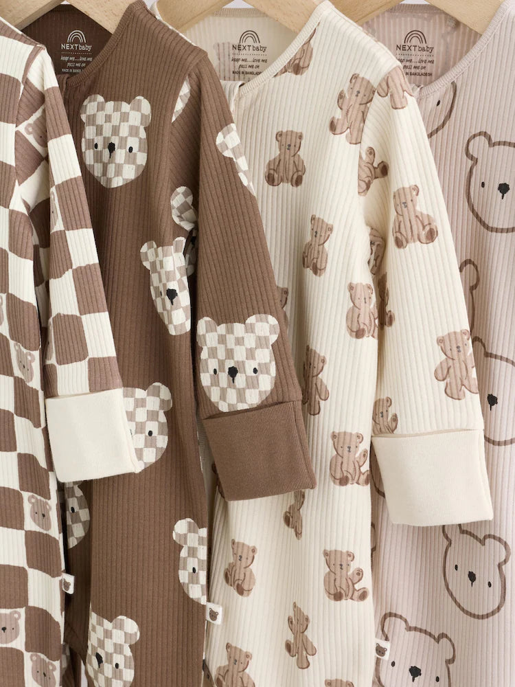 |BabyBoy| Kit Com 4 Macacões De Bebê Marrons Com Zíper Bidirecional (0 meses a 3 anos)