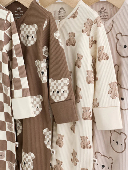 |BabyBoy| Kit Com 4 Macacões De Bebê Marrons Com Zíper Bidirecional (0 meses a 3 anos)