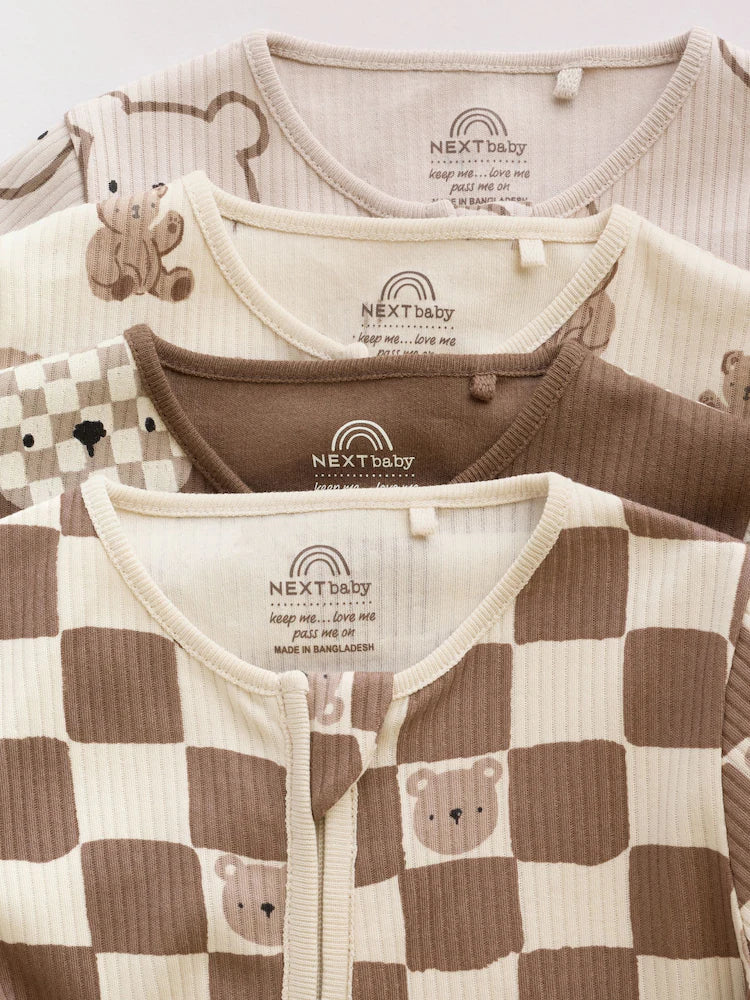 |BabyBoy| Kit Com 4 Macacões De Bebê Marrons Com Zíper Bidirecional (0 meses a 3 anos)