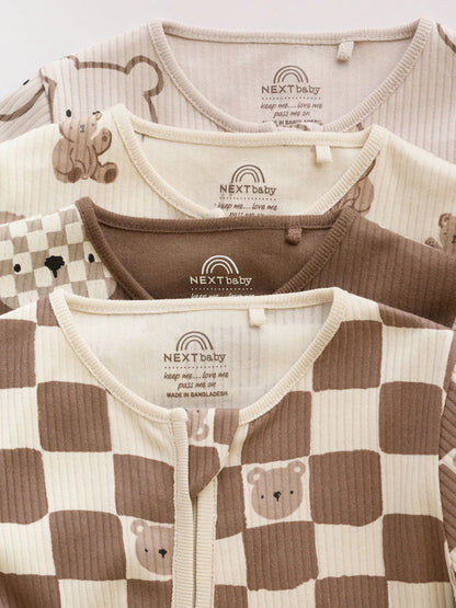 |BabyBoy| Kit Com 4 Macacões De Bebê Marrons Com Zíper Bidirecional (0 meses a 3 anos)