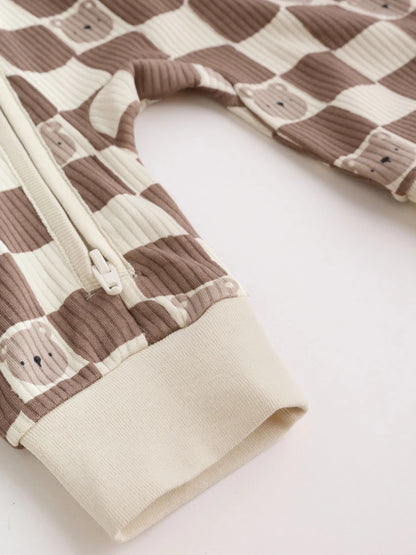 |BabyBoy| Kit Com 4 Macacões De Bebê Marrons Com Zíper Bidirecional (0 meses a 3 anos)
