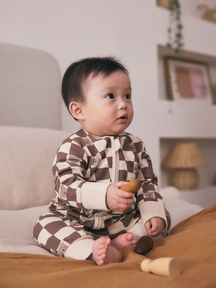 |BabyBoy| Kit Com 4 Macacões De Bebê Marrons Com Zíper Bidirecional (0 meses a 3 anos)