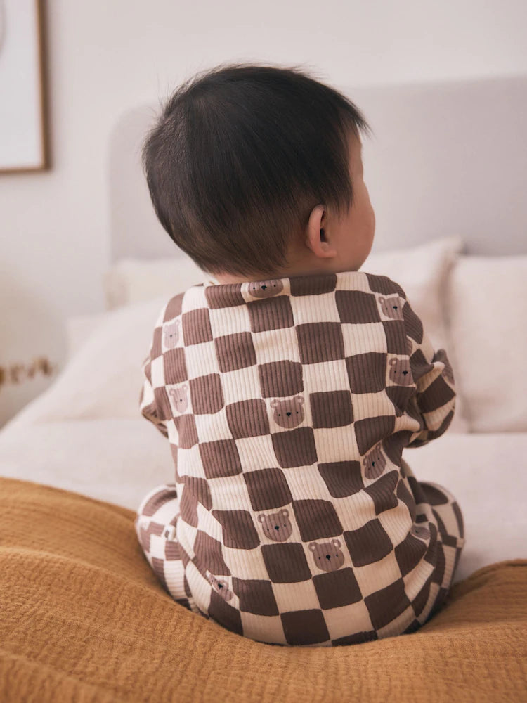 |BabyBoy| Kit Com 4 Macacões De Bebê Marrons Com Zíper Bidirecional (0 meses a 3 anos)