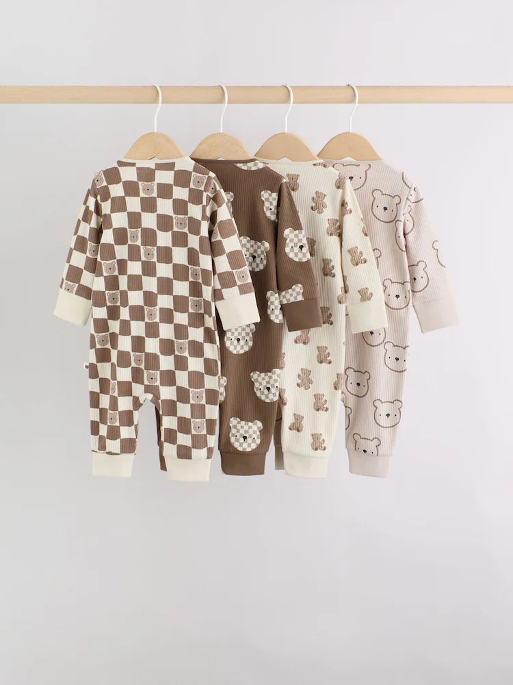 |BabyBoy| Kit Com 4 Macacões De Bebê Marrons Com Zíper Bidirecional (0 meses a 3 anos)