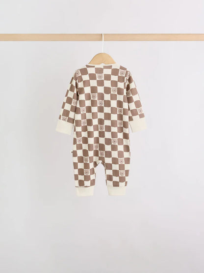 |BabyBoy| Kit Com 4 Macacões De Bebê Marrons Com Zíper Bidirecional (0 meses a 3 anos)