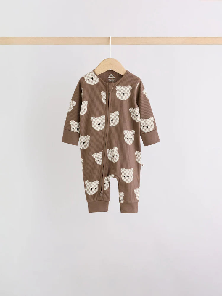 |BabyBoy| Kit Com 4 Macacões De Bebê Marrons Com Zíper Bidirecional (0 meses a 3 anos)