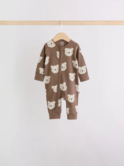 |BabyBoy| Kit Com 4 Macacões De Bebê Marrons Com Zíper Bidirecional (0 meses a 3 anos)