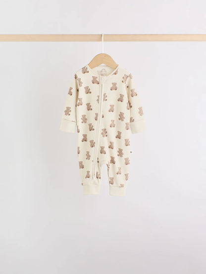 |BabyBoy| Kit Com 4 Macacões De Bebê Marrons Com Zíper Bidirecional (0 meses a 3 anos)