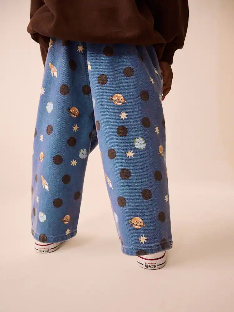 |Girl| Calça Pantalona Azul Blue Space (3 meses a 7 anos)