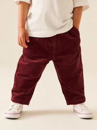 |Boy| Calça de Veludo Cotelê Texturizado Vermelho-Bordô, Modelagem Barrel Leg e Cós Elástico (3 meses a 7 anos)