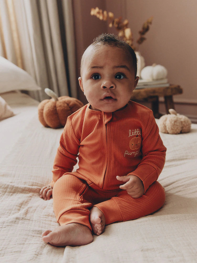 |BabyBoy| Macacão De Bebê Laranja Com Zíper Bidirecional (0 meses a 3 anos)