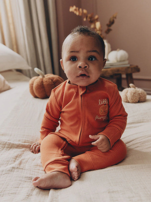 |BabyBoy| Macacão De Bebê Laranja Com Zíper Bidirecional (0 meses a 3 anos)
