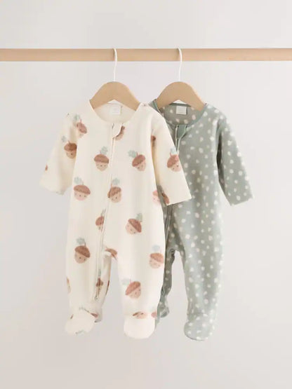 |BabyBoy| Kit com 2 Macacões de Bebê em Microfleece Verde-Sálvia com Zíper Bidirecional