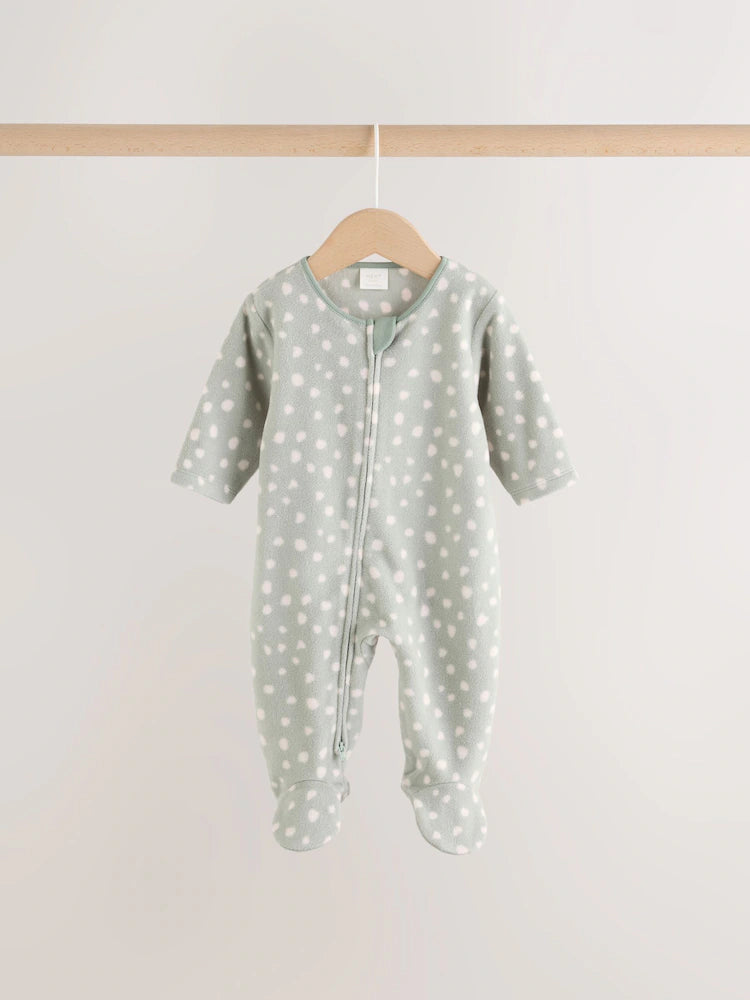 |BabyBoy| Kit com 2 Macacões de Bebê em Microfleece Verde-Sálvia com Zíper Bidirecional