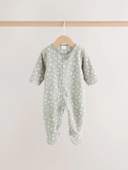 |BabyBoy| Kit com 2 Macacões de Bebê em Microfleece Verde-Sálvia com Zíper Bidirecional