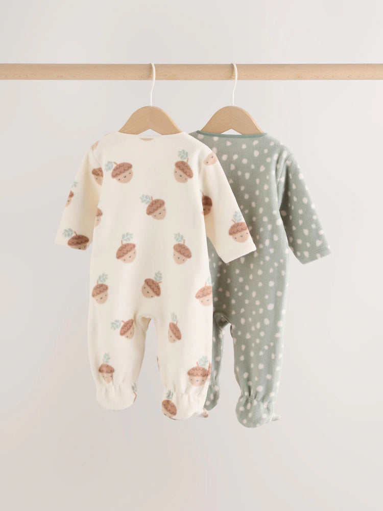 |BabyBoy| Kit com 2 Macacões de Bebê em Microfleece Verde-Sálvia com Zíper Bidirecional