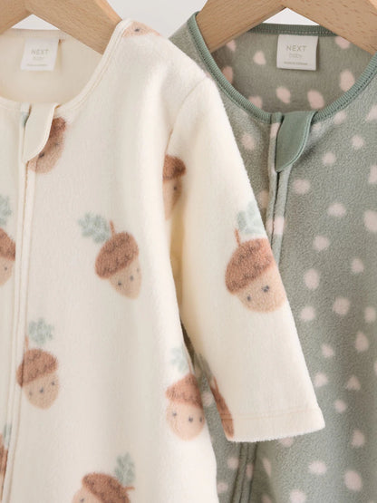 |BabyBoy| Kit com 2 Macacões de Bebê em Microfleece Verde-Sálvia com Zíper Bidirecional