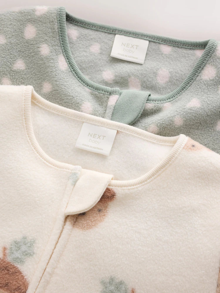 |BabyBoy| Kit com 2 Macacões de Bebê em Microfleece Verde-Sálvia com Zíper Bidirecional
