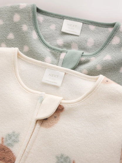 |BabyBoy| Kit com 2 Macacões de Bebê em Microfleece Verde-Sálvia com Zíper Bidirecional