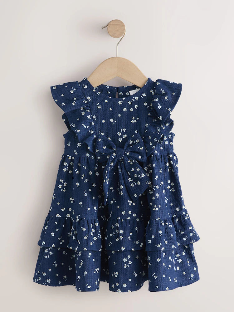 |Girl| Vestido De Verão Azul-Marinho Com Camadas (3 meses a 7 anos)