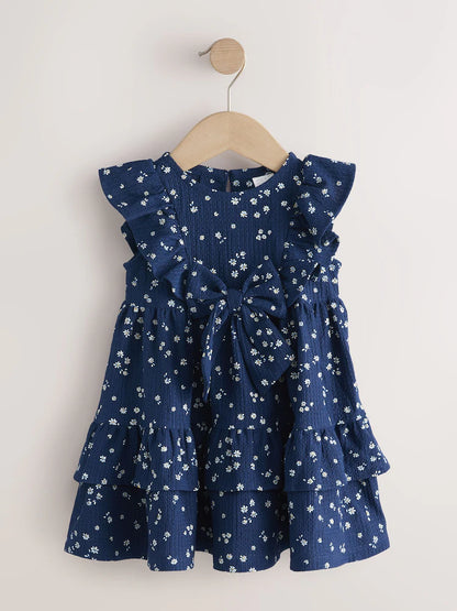 |Girl| Vestido De Verão Azul-Marinho Com Camadas (3 meses a 7 anos)