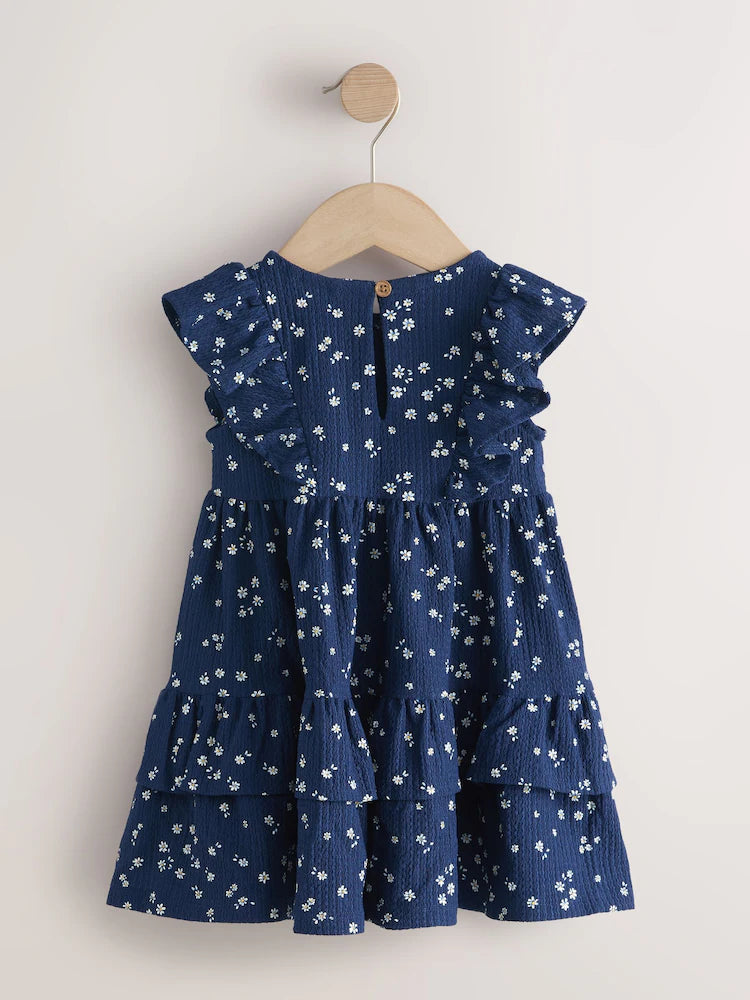 |Girl| Vestido De Verão Azul-Marinho Com Camadas (3 meses a 7 anos)