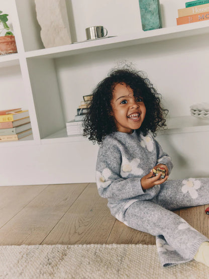 |Girl| Conjunto De Blusa e Calça Cinza Com Estampa De Margaridas (3 meses a 7 anos)