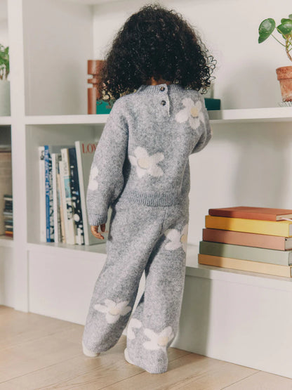 |Girl| Conjunto De Blusa e Calça Cinza Com Estampa De Margaridas (3 meses a 7 anos)