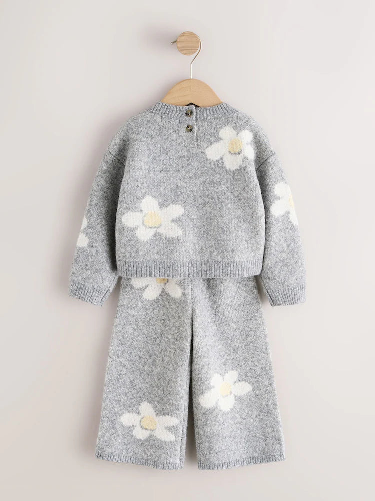 |Girl| Conjunto De Blusa e Calça Cinza Com Estampa De Margaridas (3 meses a 7 anos)