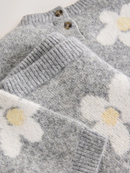 |Girl| Conjunto De Blusa e Calça Cinza Com Estampa De Margaridas (3 meses a 7 anos)