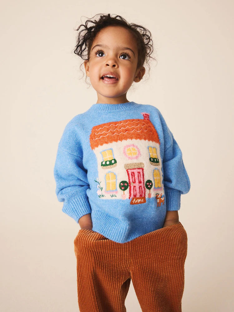 |Girl| Suéter Azul de Modelagem Ampla (3 meses a 7 anos)