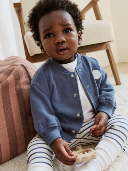 |BabyBoy| Conjunto De Bebê De 3 Peças Composto Por Jaqueta Azul De Malha, Body e Leggings (0 meses a 2 anos)