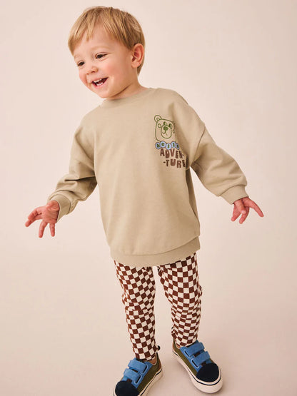|Boy| Conjunto De 2 Peças Com Moletom e Legging Em Tons Neutros (3 meses a 7 anos)