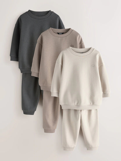 |Boy| Conjunto De 6 Peças De Moletom Em Tons Neutros (blusa e calça jogger) – tamanhos de 3 meses a 7 anos