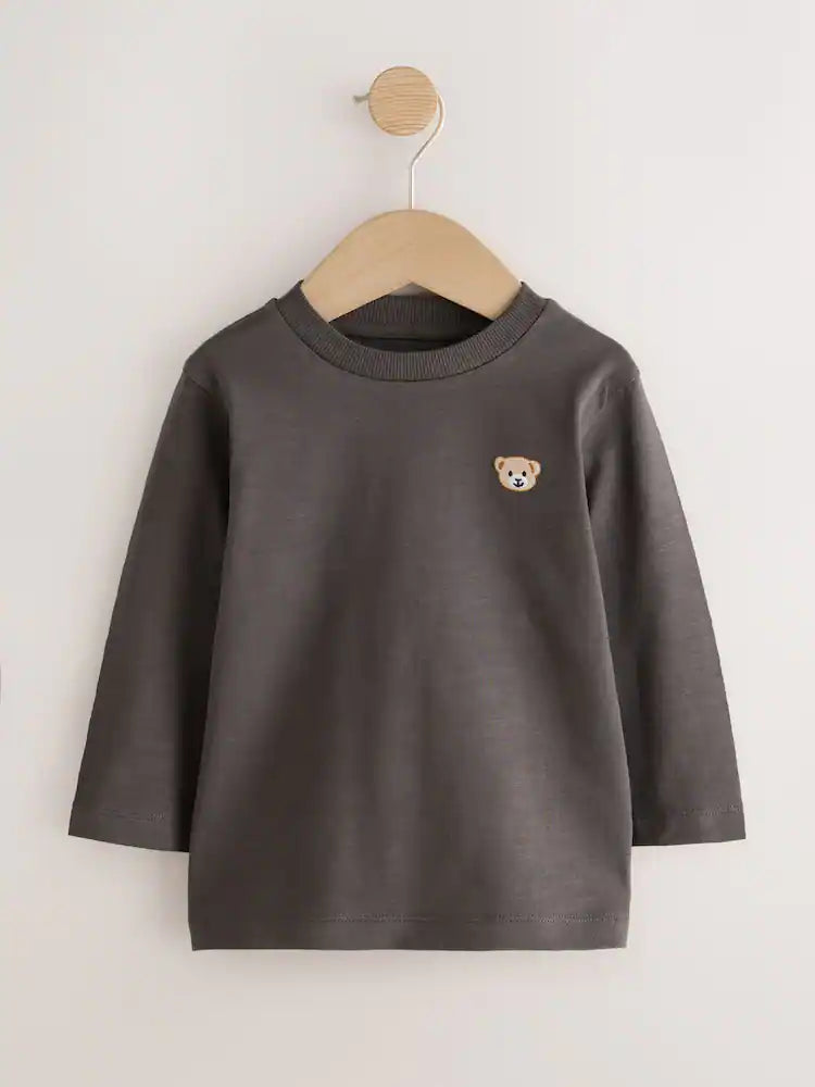 |Boy| Kit com 5 Camisetas De Manga Longa Com Ursinhos Bordados (3 meses a 7 anos)