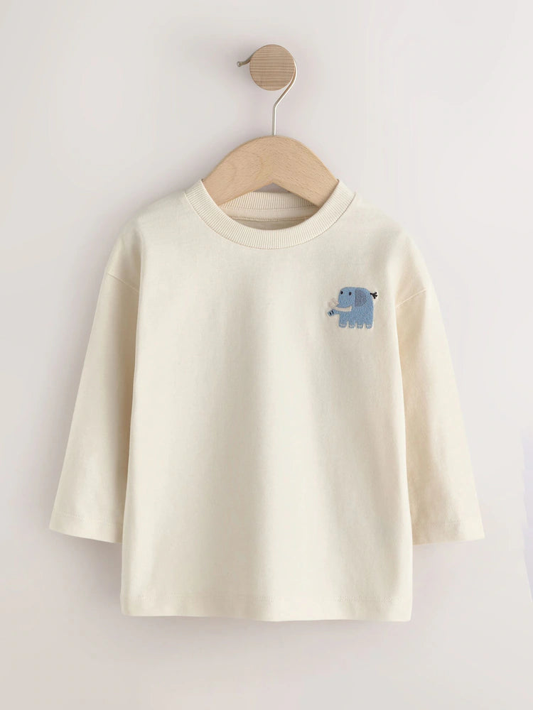 |Boy| Kit com 5 Camisetas de Manga Longa com Bordado de Animal (Marrom/Creme) – (3 meses a 7 anos)