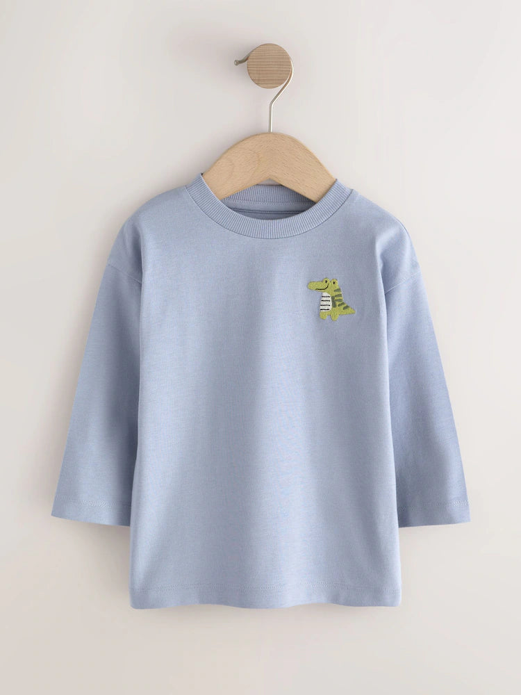 |Boy| Kit com 5 Camisetas de Manga Longa com Bordado de Animal (Marrom/Creme) – (3 meses a 7 anos)