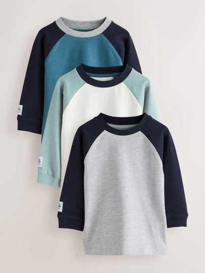 |Boy| Kit com 3 Camisetas Raglan de Manga Longa (Azul-marinho e Estampadas) – (3 meses a 7 anos)