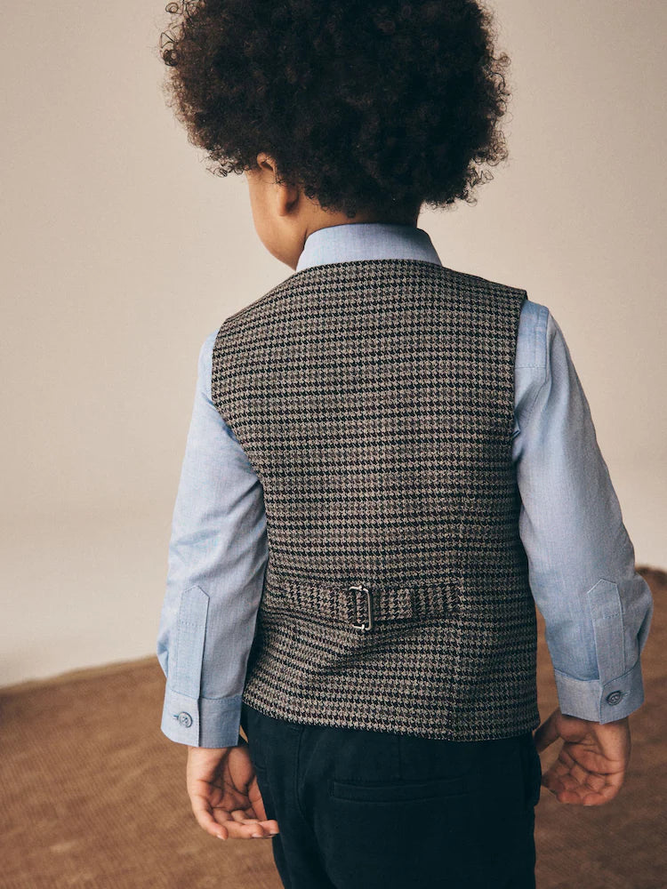|Boy| Conjunto de Colete Cinza Xadrez Estilo Heritage com Camisa e Gravata-Borboleta (3 meses a 9 anos)