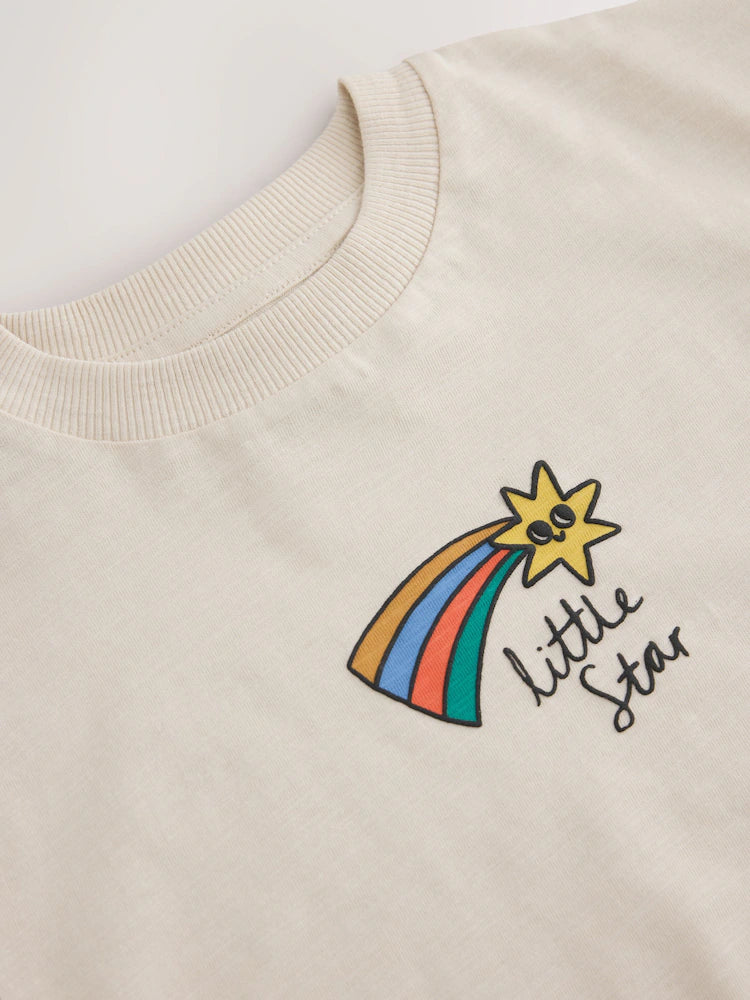 |Boy| Camiseta Creme de Manga Longa com Estampa Pequena "Little Star" (3 meses a 7 anos)