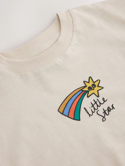 |Boy| Camiseta Creme de Manga Longa com Estampa Pequena "Little Star" (3 meses a 7 anos)