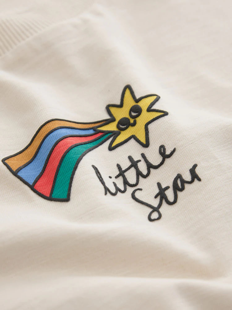 |Boy| Camiseta Creme de Manga Longa com Estampa Pequena "Little Star" (3 meses a 7 anos)