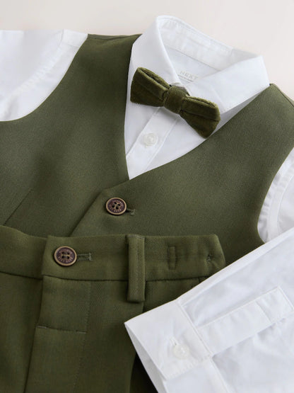 |Boy| Conjunto De Colete, Camisa, Calça e Gravata-Borboleta Verde-Oliva (3 meses a 9 anos)