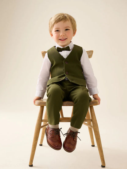 |Boy| Conjunto De Colete, Camisa, Calça e Gravata-Borboleta Verde-Oliva (3 meses a 9 anos)
