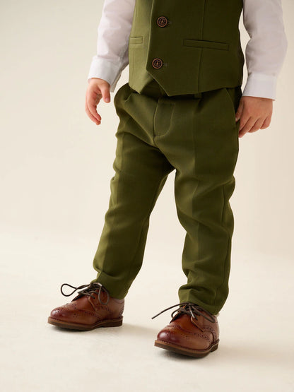|Boy| Conjunto De Colete, Camisa, Calça e Gravata-Borboleta Verde-Oliva (3 meses a 9 anos)